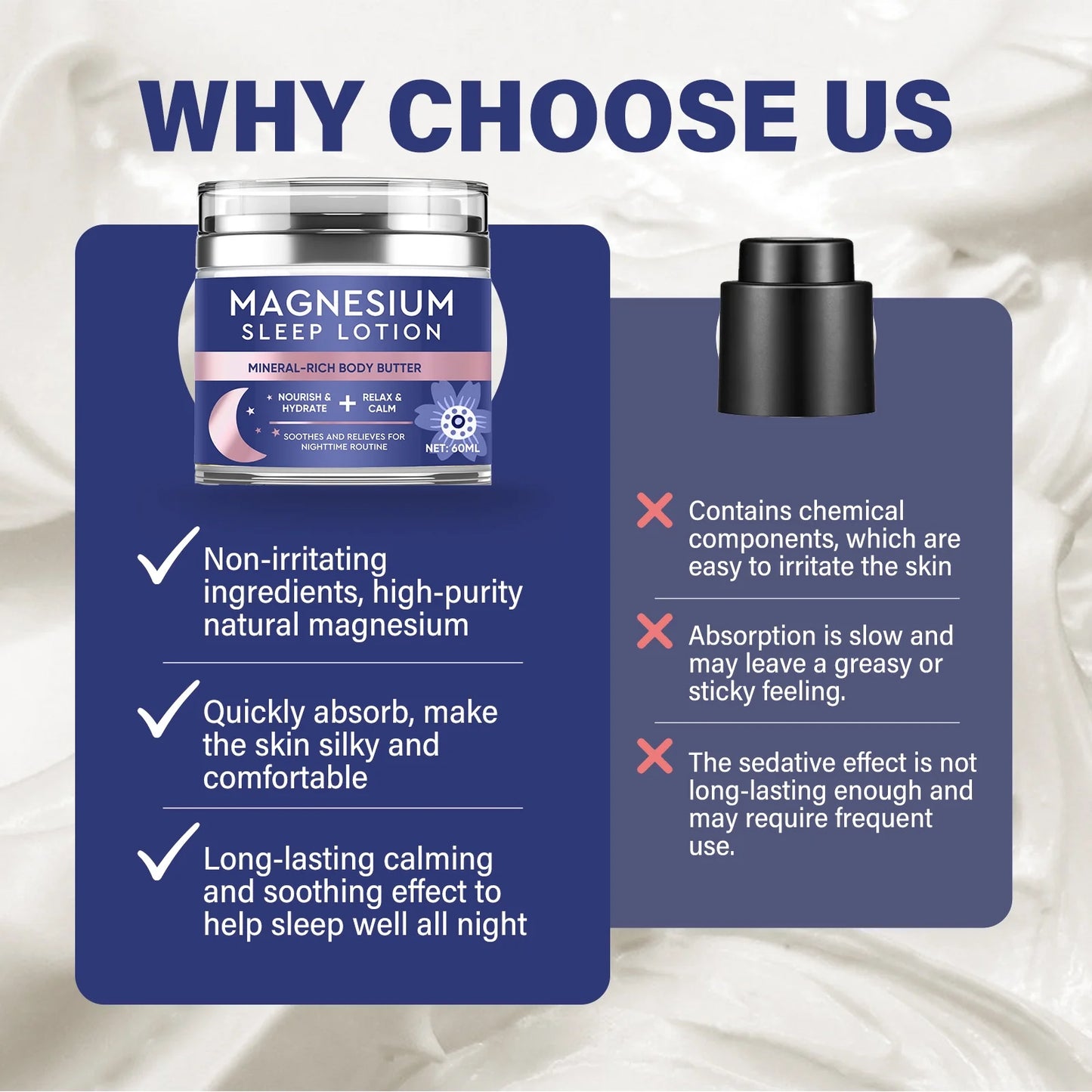 Magnesium Body Butter, Nighttime Magnesium Cream Body Lotion, Calming Magnesium Lotion for Sleep