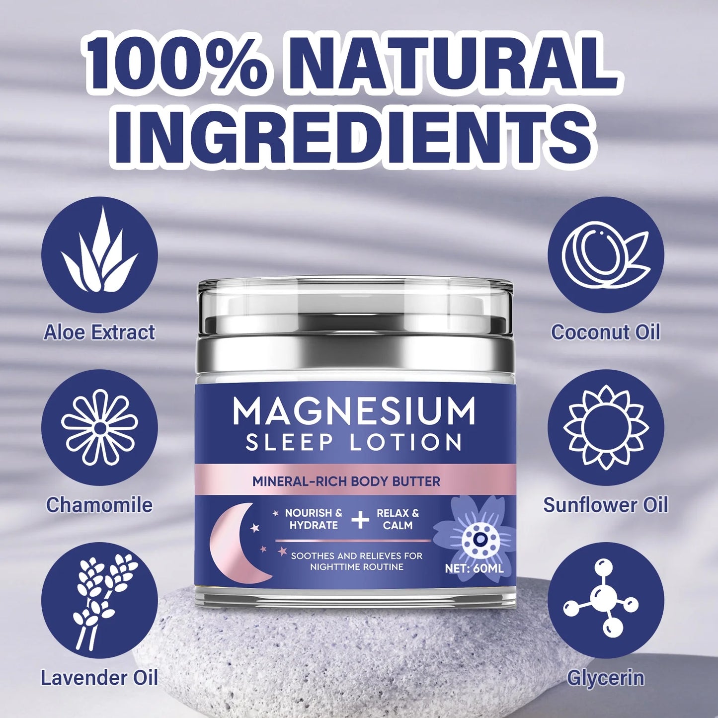 Magnesium Body Butter, Nighttime Magnesium Cream Body Lotion, Calming Magnesium Lotion for Sleep