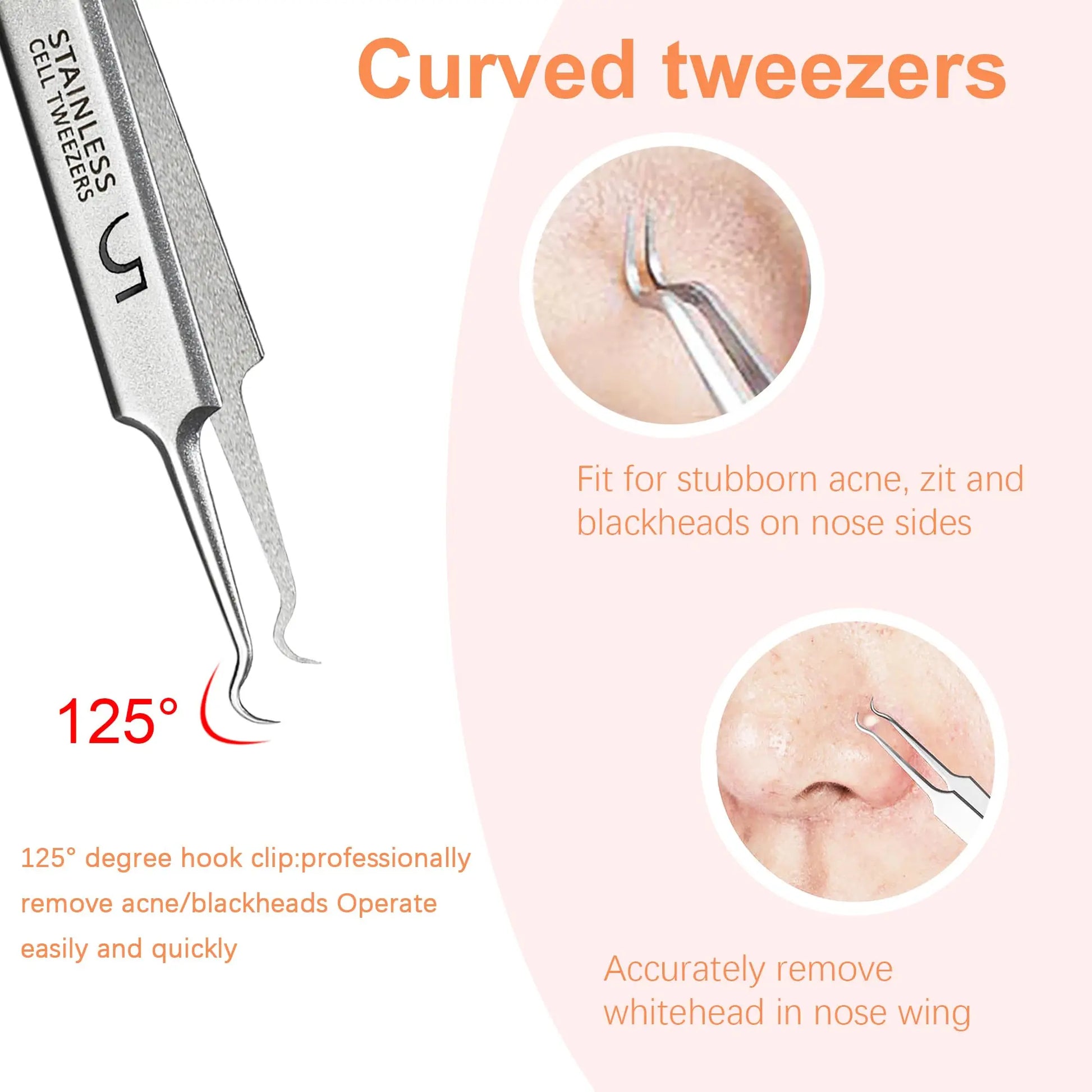 Blackhead Tweezers, Milia Remover, Pimple Popper Tool,Ingrown Hair Tweezers, Blackhead Extractor