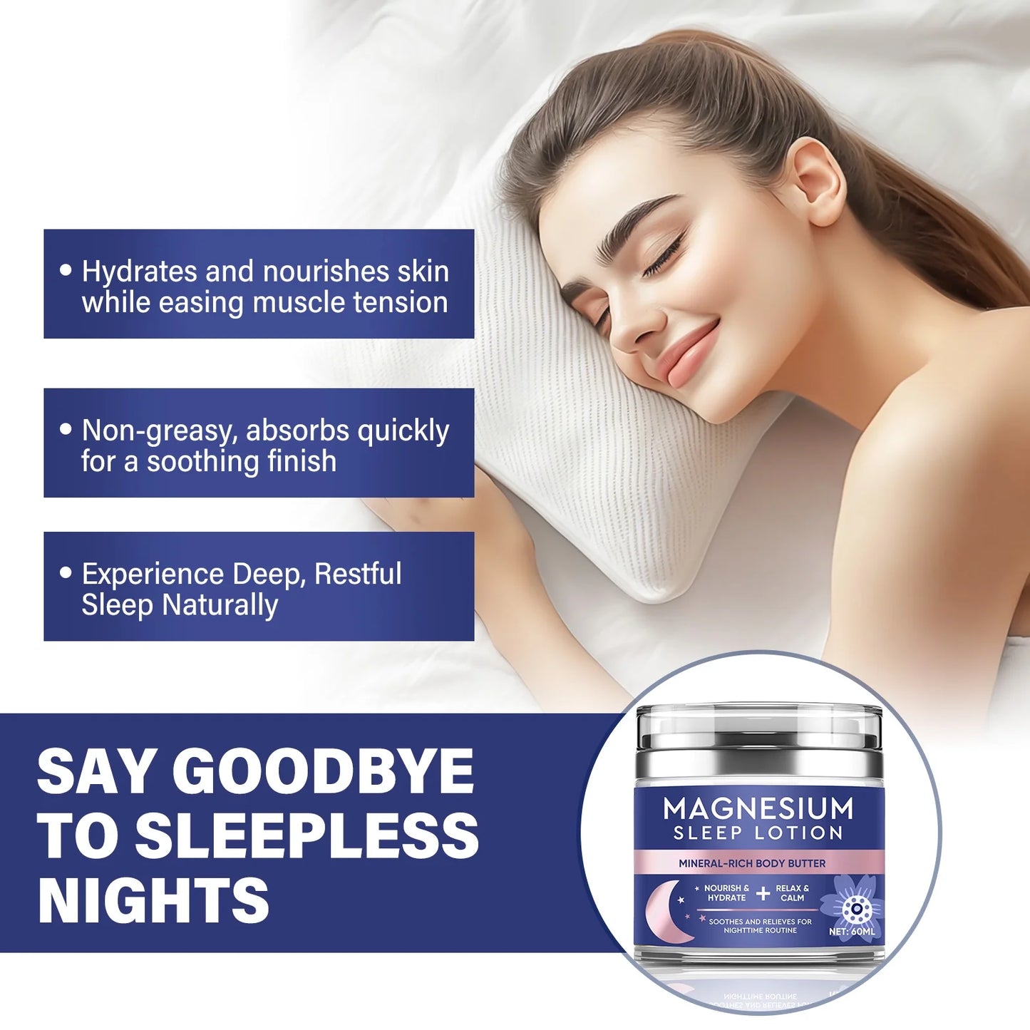 Magnesium Body Butter, Nighttime Magnesium Cream Body Lotion, Calming Magnesium Lotion for Sleep